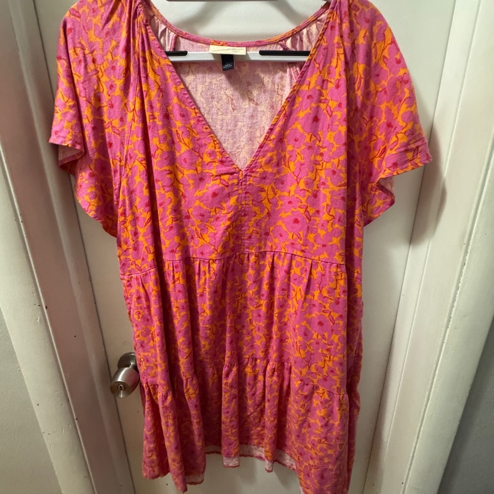 Universal Thread Flutter Sleeve Dress in Orange and Pink